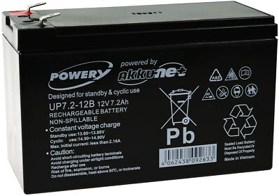 Powery Plomb-gel  Battery compatible avec Panasonic type LC-R127R2PG1 12V 7,2Ah - Photo 1/3