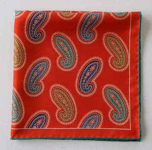 Silk pocket square. Orange Paisley 45cm. Hand rolled. Made in England - Picture 1 of 4