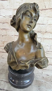 Portrait Bust Female Braids Lady Woman Classic Bronze Marble Statue Sculpture - Picture 1 of 7