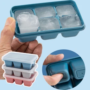 5Pcs Ice Cube Maker Tray w/ Lid Whiskey Cocktails Silicone Mold Make 6 Icecubes - Picture 1 of 23