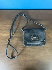 Fossil Small Mini Crossbody Purse Bag Silver Lock Black Leather - Picture 1 of 9