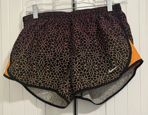 Nike Running Dri-Fit Women's Geometric Print Running Shorts Small Orange Elastic - Picture 1 of 4