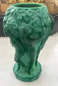 Lalique Style Bohemian Art Deco Malachite Glass Vase By Curt Schlevogt 1930's - Picture 1 of 11
