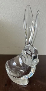 Crystal BUNNY Rabbit Candy Dish Signed Vintage Art Vannes Le Chatel France - Picture 1 of 6