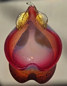 Vintage Murano Glass Pink Pear Shaped Candy Dish or Ashtray W/Gold Inclusions - Picture 1 of 9