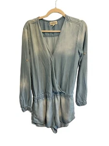 Anthropologie CLOTH & STONE Womens Chambray Romper Blue Ombre Tencel Faux Wrap S - Picture 1 of 6