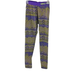 Leggings Nike Pro donna S viola verde stampa geometrica compressione atletica - Foto 1 di 7