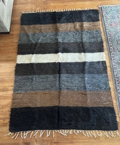 Vintage MCM tessuto a mano tacchino mohair lana angora Siirt tappeto striscia 52x75 - Foto 1 di 10