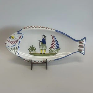 Henriot Quimper Keraluc 16” Long Fish Platter with Breton Woman France Plate - Picture 1 of 5