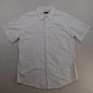 J Ferrar Button Up Shirt XL White Dobby Stripe Short Sleeve Classic Confort - Picture 1 of 11