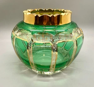 Vintage Jugendstil Böhmisch Böhmisch Moser Stil Smaragdgrün Kunstglas Schale Vase - Bild 1 von 6