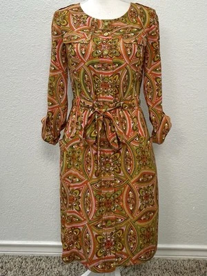 VESTIDO BETH BOWLEY Mujer 2 Rosa/Verde Paisley 100% Seda Camisa Psicodélico Boho Foto 1 de 4