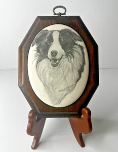RARE Vintage Border Collie Dog 3D Style Wooden Oval Wall Artwork - Picture 1 of 12
