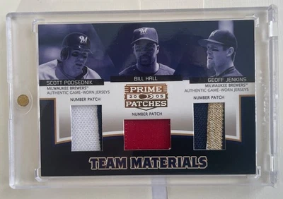 Prime Patches Team Materials 2005 Scott Podsednik Bill Hall Geoff Jenkins #/55 Foto 1 de 4