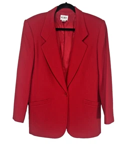 Vintage Koret Red Wool Blazer Womens 16 Lined Jacket Made in Korea Classic Retro - Picture 1 of 11