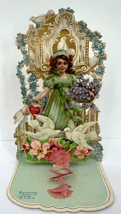 Antique Die-Cut Pop Up 3D Valentine Card My Valentine Kind And Tender Germany - Picture 1 of 8