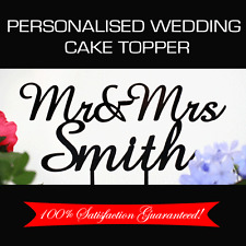 Custom Made Personalised Mr&Mrs + Surname Acrylic Wedding Cake Topper Decoration