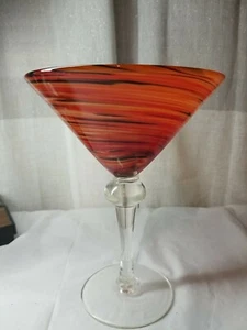 Hand Blown Art Glass Martini Margarita Cocktail Glass Colorful Swirled - Picture 1 of 5