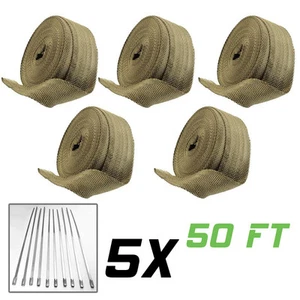 5 rollos 2"" 50 ft cabezal de titanio escape motocicleta automóvil envoltura térmica con kit de lazos - Imagen 1 de 1