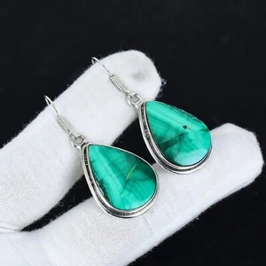 Naturale Malachite Gemma Goccia/Orecchini Pendenti 925 Argento Gioielli Regalo - Foto 1 di 4