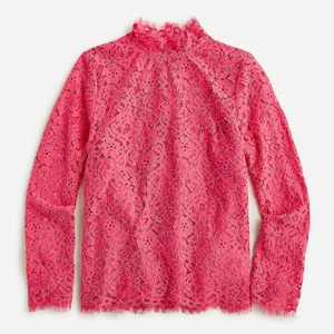 NWT J CREW Dragonfruit Pink Scalloped Lace Mockneck Top with Cami Sz 6 - Picture 1 of 4
