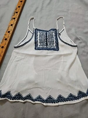 Camisa Derek Corazón Pequeña Blanca Azul Bordada Camiseta sin Mangas Boho Bohemia Hippie Foto 1 de 4