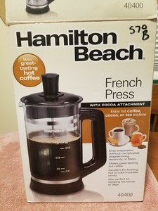 New in Box Hamilton Beach French Press With Cocoa Attachment 40400 Open Box