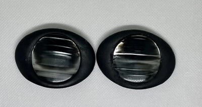 Vintage Black Leather Oval Shoe Clips, With Black And Silver Insert - Изображение 1 из 3