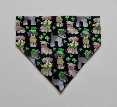 ST. PATRICK'S DAY IRISH DOGS ON BLACK DOG OVER THE COLLAR SCARF/BANDANA--S, M, L - Image 1 of 3