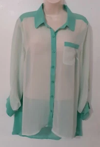 Maurices Mint Green Sheer High Lowbuttin Down Rool Tab Sleeve Blouse Size M - Picture 1 of 12
