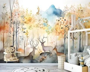 Baby bedroom WALLPAPER 312x219 cm forest calm yellow wall mural unisex - Picture 1 of 8