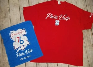 PHILADELPHIA 76ers 2018 “Phila Unite” PLAYOFF T-SHIRT & Rally Towel SGA Lot - Picture 1 of 3