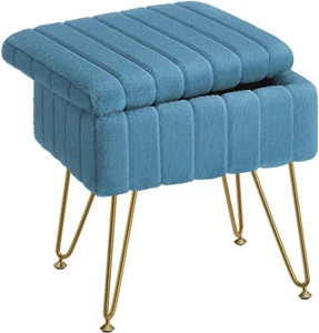 Vanity Stool Chair Faux Fur with Storage, 15.7"L X 11.8"W X 19.4"H Soft Ottoman - Picture 1 of 7