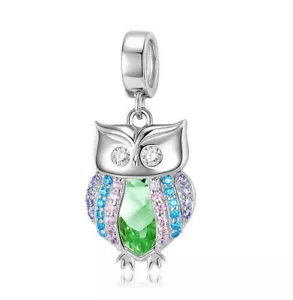 Charm Dangle 925 Silber Eule Steinchen - Anhänger passt für Pandora Armband - Bild 1 von 1