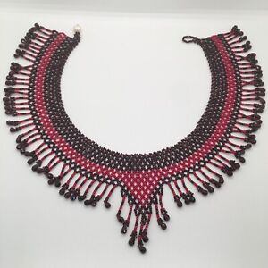 Handmade Indigenous Colombian Beaded Necklace with Natural Red Garnets