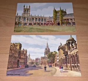 2 Vintage OXFORD COLLEGE, UNITED KINGDOM - SALMON WATER COLOUR POSTCARDS - Picture 1 of 5