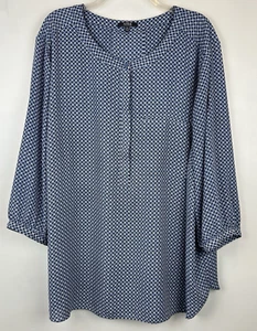 NYDJ Top Womens 3X Button Shirt Plus Blue White Tunic Flowy Cottagecore Peasant - Picture 1 of 10
