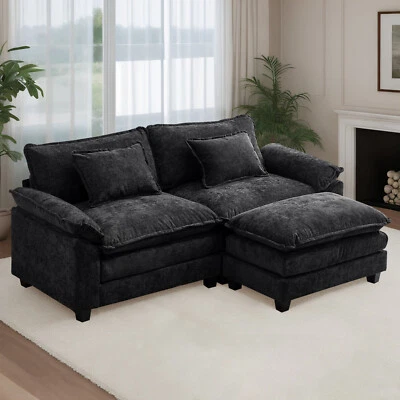 Sofá sofá seccional de chenilla en forma de L con chaise otomano conjunto de sofá de sala de estar Foto 1 de 4