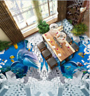 3D Blauer Delfin C1202 Fu&#223;boden Wandbild Unentschied BildTapete Familie DE Amy