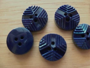 8 SHINY NAVY BLUE VINTAGE CASEIN PLASTIC RIDGED DECO Buttons NOS SEW CRAFTS 14mm - Picture 1 of 2