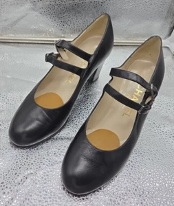 Vintage Chanel Black Leather Mary Jane Double Strap Pump Heels Size 5.5/6 - Picture 1 of 11
