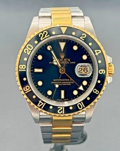 Rolex GMT Date 18K Yellow Gold & Stainless Steel Black Dial 40mm 16713 - Picture 1 of 6