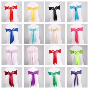 10 PCS Spandex Solid Satin Long Bow Chair Sashes Cover Wedding Banquet Decor - Picture 1 of 18