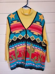 Vintage Susan Bristol 90er Jahre Pullover Weste Kaktus Wüste aztekisch handgestrickt 1W selten! - Bild 1 von 4