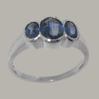 Solid 14k White Gold Natural Sapphire Womens Trilogy Ring - Sizes 4 to 12