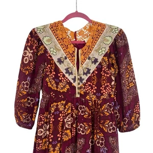 Anthropologie MAEVE Size XSP Meredith Maxi Dress Embroidered Metallic Peasant - Picture 1 of 18