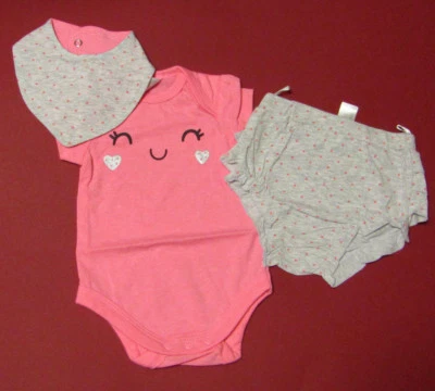 Baby Mädchen Outfit Geschenkset 3 tlg. Body Shorts Latz rosa grau NEU  - Bild 1 von 4