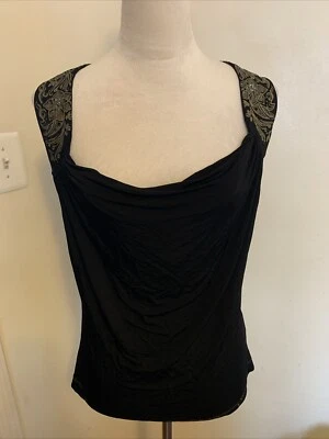 Just Cavalli Women’s Sleeveless Black Top With Embellished Gold Trim Large  - Image 1 of 4