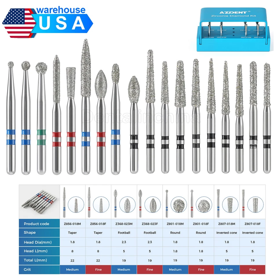 Kit de fresas de diamante de circonio dental FG 1,6 mm FG con soporte para fresas 135 °C autoclavable Foto 1 de 1