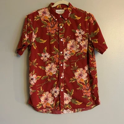 Ralph Lauren 男式花卉红色短袖夏威夷衬衫中号 — 第 1/4 张图片